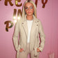 PU Cream Belted Zip Up Biker Jacket