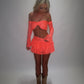 LIMITED EDITION HAND MADE AND DESIGNED IN HOUSE: Coral frilly Rara skirt top and sleeves three piece
