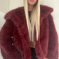 Luxury Wine faux fur lapel jacket