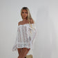 White lace mesh flared sleeve dress