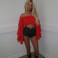 Red chiffon layered Bardot top
