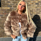 Brown faux fur 3/4 sleeve coat