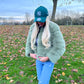 Luxury sage green 3/4 sleeve faux fur coat
