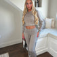 Taupe cropped zip hoodie and bell bottom trouser set