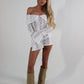 White lace mesh flared sleeve dress