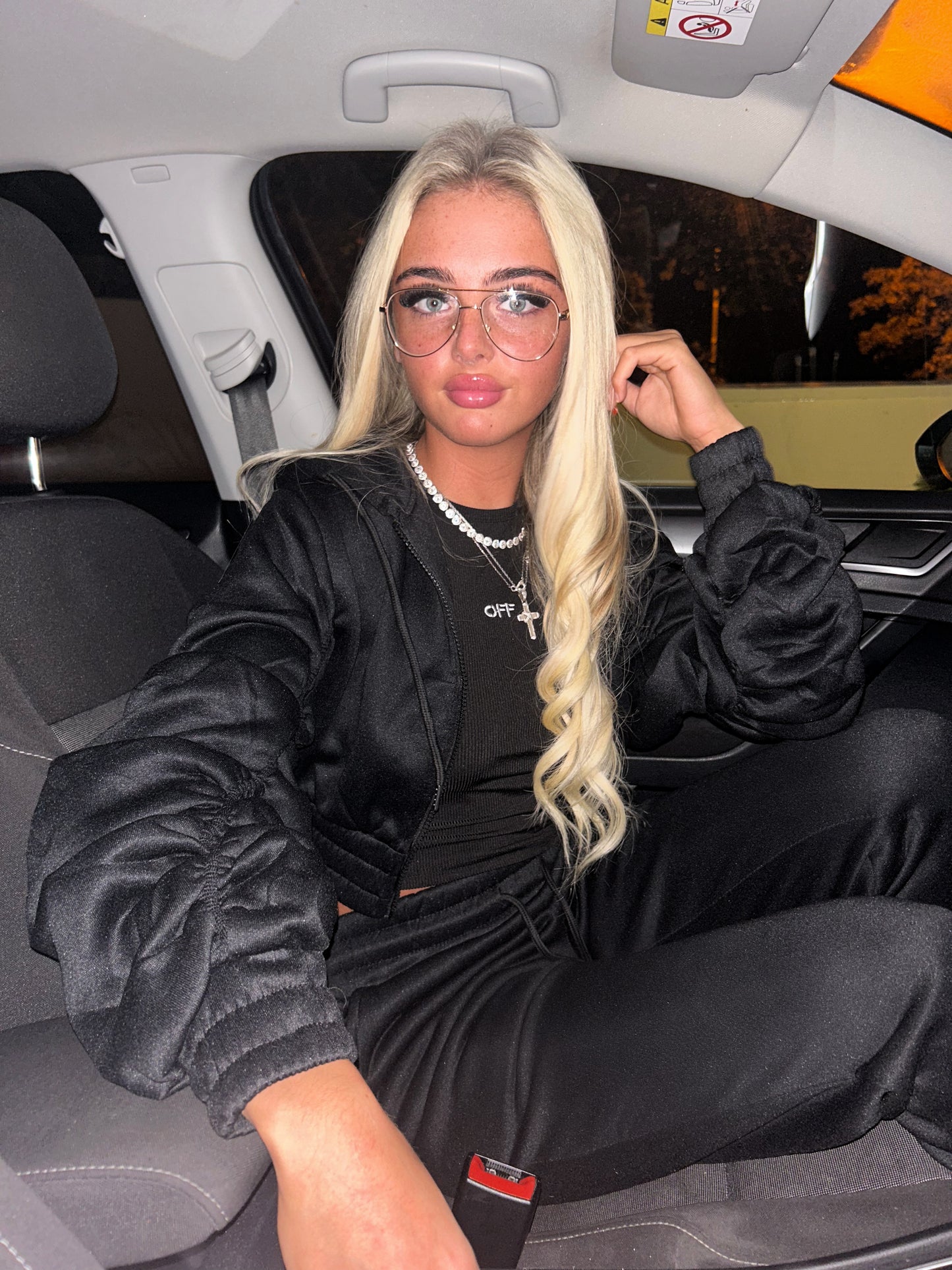 Black ruched sleeve tracksuit