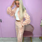 Blush pink ruched sleeve tracksuit