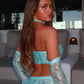 LIMITED EDITION HAND MADE AND DESIGNED IN HOUSE: Blue top, shorts, neck choker and sleeves 4 piece