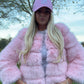 Luxury pink 3/4 sleeve faux fur coat