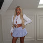 Blue Puffball Hem Mini Skirt