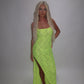LIMITED EDITION HAND MADE AND DESIGNED IN HOUSE: Neon yellow Split leg dress