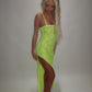 LIMITED EDITION HAND MADE AND DESIGNED IN HOUSE: Neon yellow Split leg dress