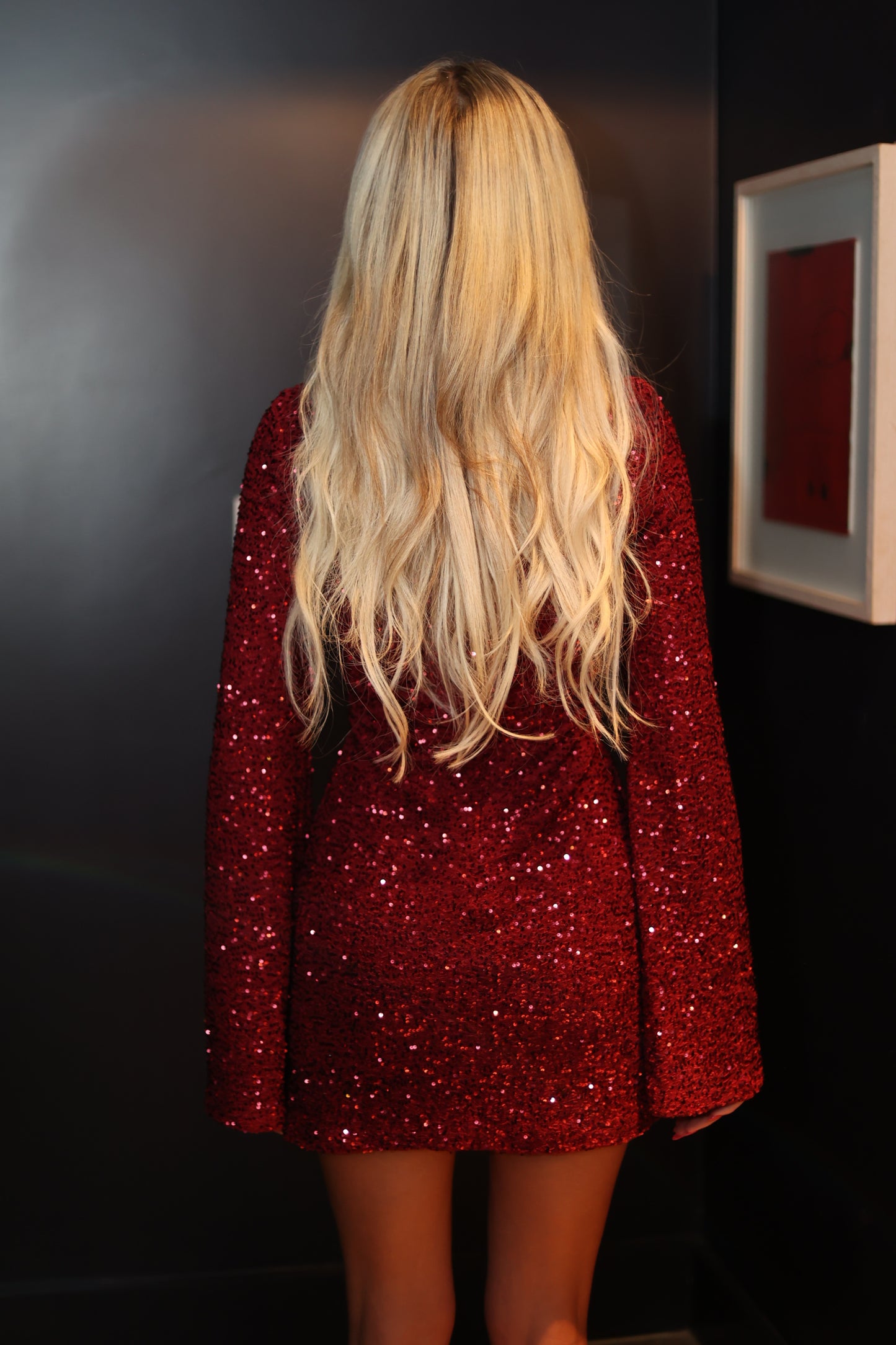 Burgundy flared sleeve dress