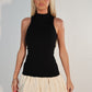 Black and beige puff high neck dress
