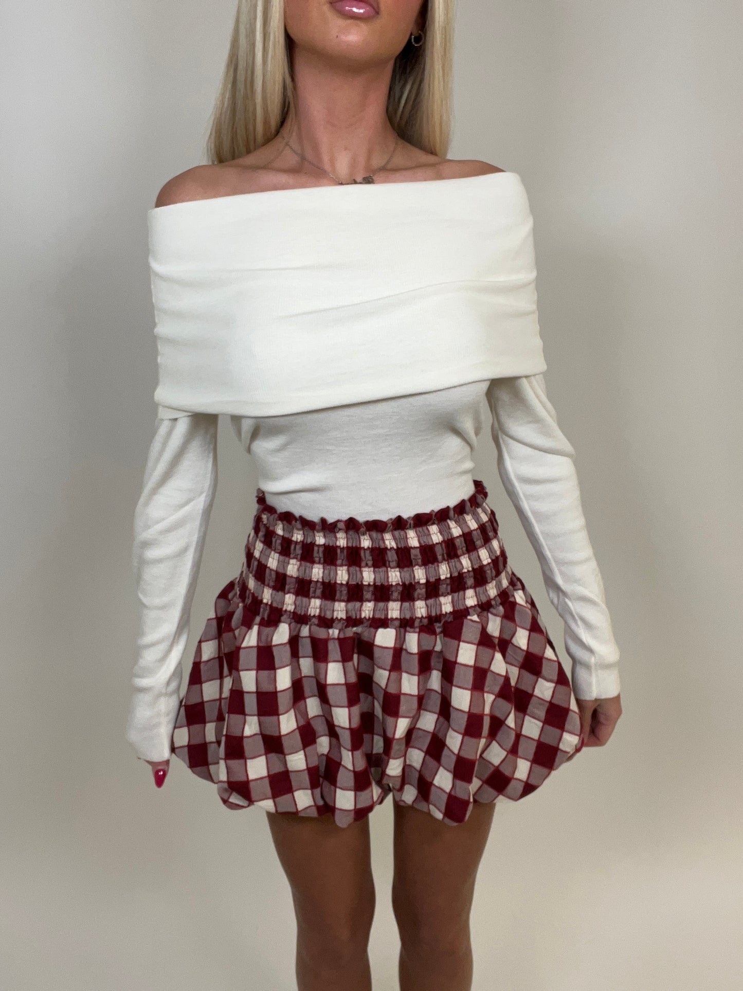 Gingham high waist bubble skirt