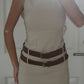 Beige Double Belted Round Neck Mini Dress
