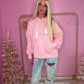 Pink ruched sleeve ribbon hoodie