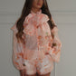 Floral Print Blouse And Shorts Set With Neckerchief