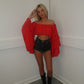 Red chiffon layered Bardot top