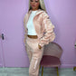 Blush pink ruched sleeve tracksuit