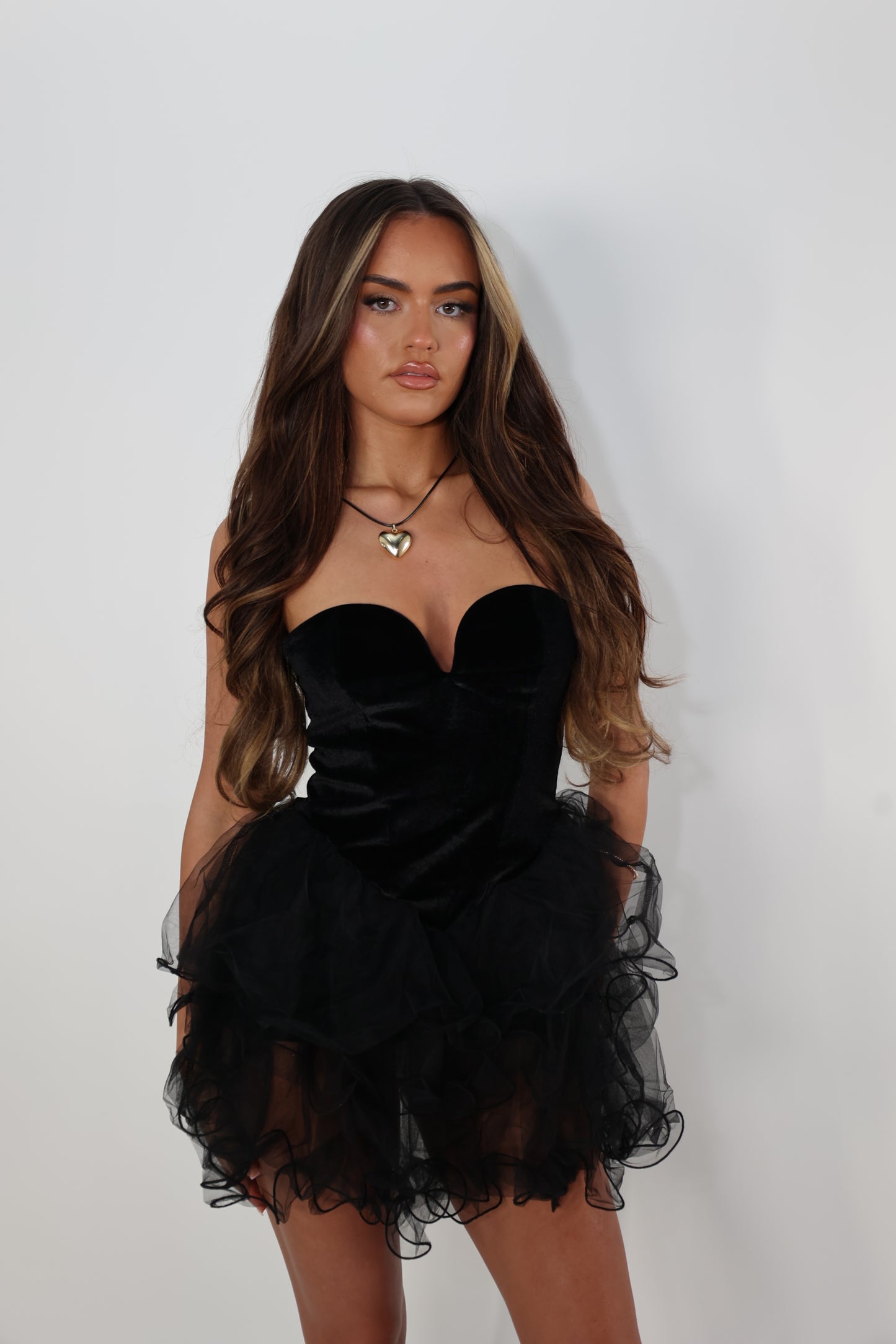 Black tulle bandeau dress