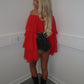 Red chiffon layered Bardot top
