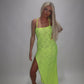 LIMITED EDITION HAND MADE AND DESIGNED IN HOUSE: Neon yellow Split leg dress