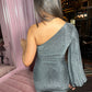 One shoulder lurex mini dress