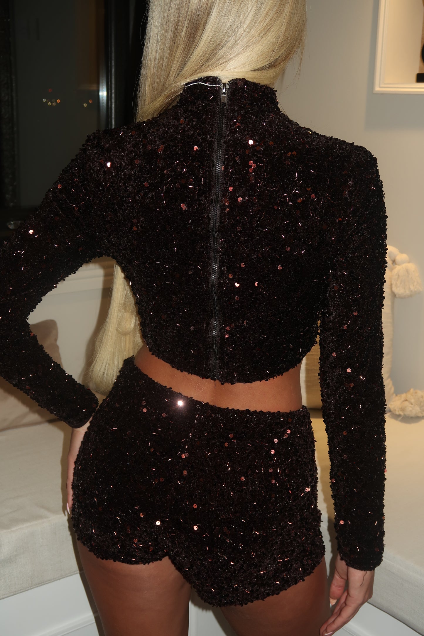 Dark brown sequins top