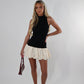 Black and beige puff high neck dress