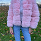 Luxury pink 3/4 sleeve faux fur coat