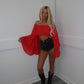 Red chiffon layered Bardot top