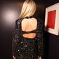 Black sequins with silver sparkle cut out back dress