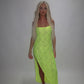 LIMITED EDITION HAND MADE AND DESIGNED IN HOUSE: Neon yellow Split leg dress