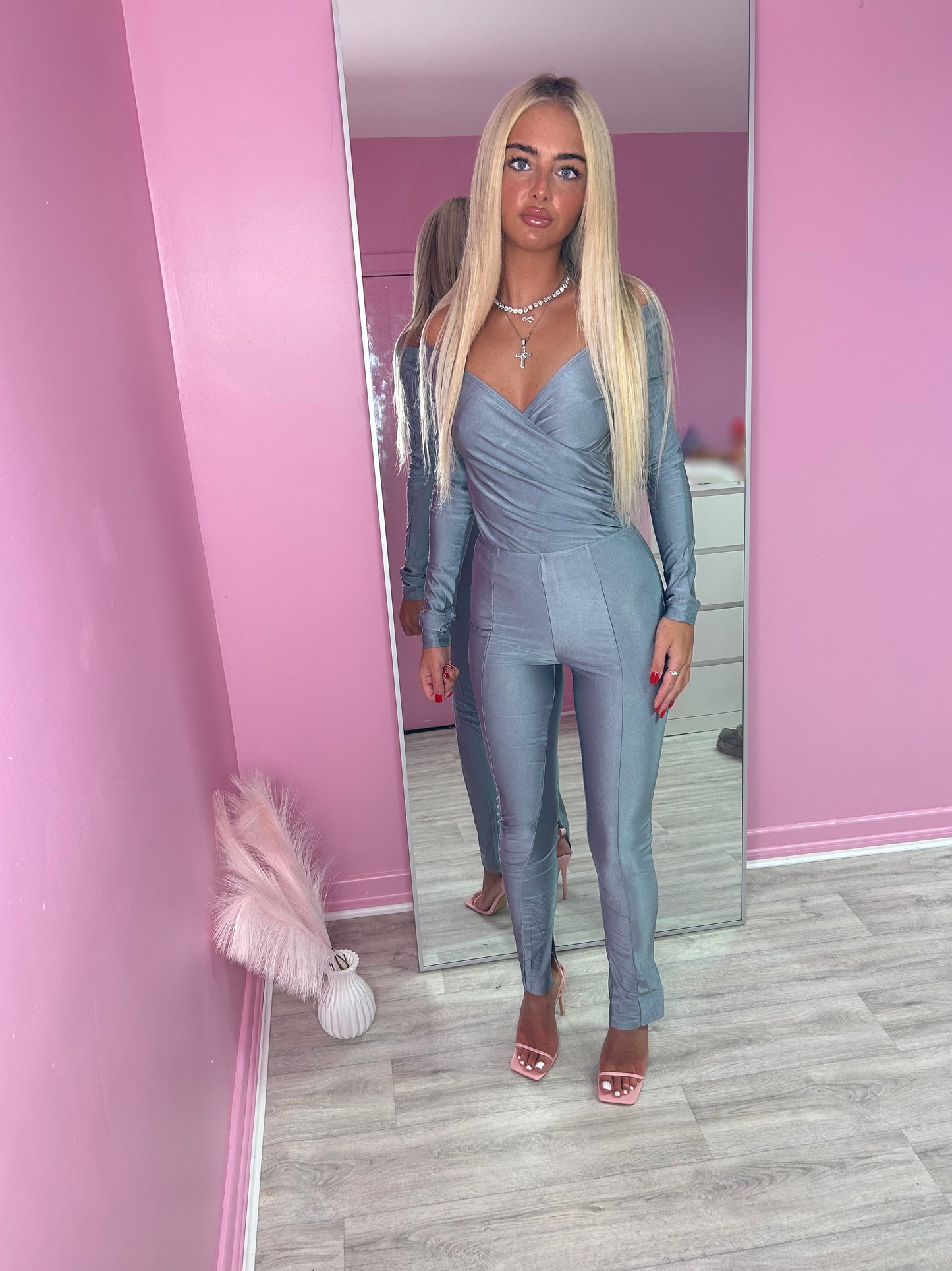 Galactic Grey slinky top and bottoms set