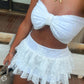 LIMITED EDITION HAND MADE AND DESIGNED IN HOUSE: White shimmer frilly Rara skirt co-ord