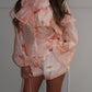 Floral Print Blouse And Shorts Set With Neckerchief