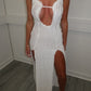White frill hem split dress
