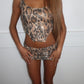 Leopard print sequins top and skirt co-ord