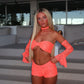 LIMITED EDITION HAND MADE AND DESIGNED IN HOUSE: Coral shorts, top, sleeves and neck choker 4 piece