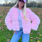 Luxury pink 3/4 sleeve faux fur coat