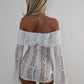 White lace mesh flared sleeve dress