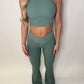 GYM GIRL ERA EXCLUSIVE Sage green sculpt V waist flared bottoms