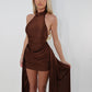 Brown slinky draped dress