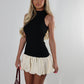 Black and beige puff high neck dress