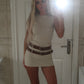 Beige Double Belted Round Neck Mini Dress