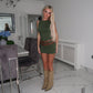 Khaki Double Belted Round Neck Mini Dress