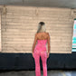 Pink lace tie front jumpsuit