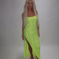 LIMITED EDITION HAND MADE AND DESIGNED IN HOUSE: Neon yellow Split leg dress