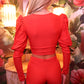 LIMITED EDITION HANDMADE & DESIGNED IN HOUSE: Red puff sleeve and shorts set